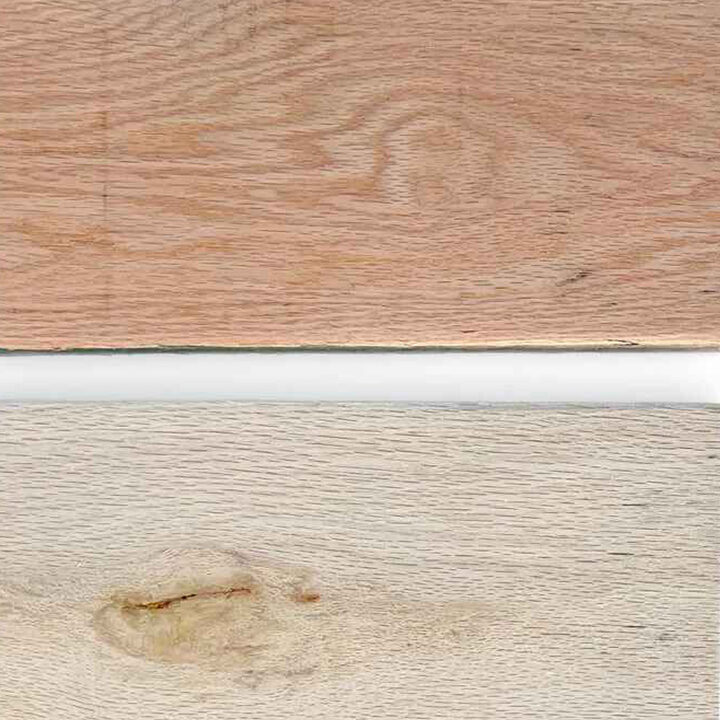 Wood brightening — weathered grey returning to natural cedar colour